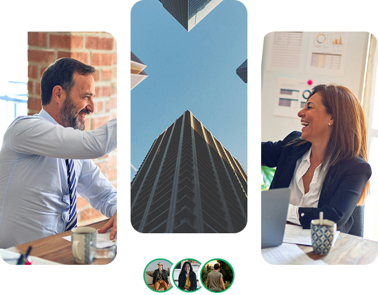 A person working on a laptop in a modern office setting.
